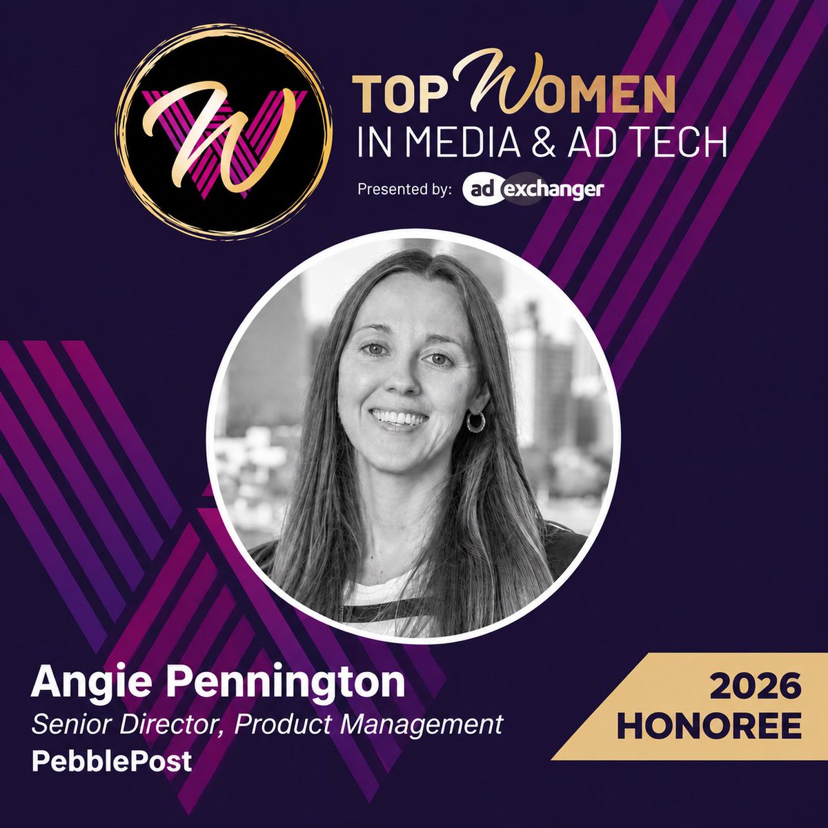 PebblePostPDM's tweet photo. Congratulations to our three 2026 @adexchanger Top Women in Media & Ad Tech honorees! 🎉

🏆 Melissa Racklin, SVP, Growth — Revenue Growth
🏆 Hannah Spence, Senior Director, Analytics & Insights — Data Demystifiers
🏆 Angie Pennington, Sr. Director, Product Management — Commerce Media Mavens

We’re proud to see these three leaders recognized for the expertise, innovation, and impact they bring to PebblePost and the broader industry.

So well deserved! 👏

#adtech #womenintech