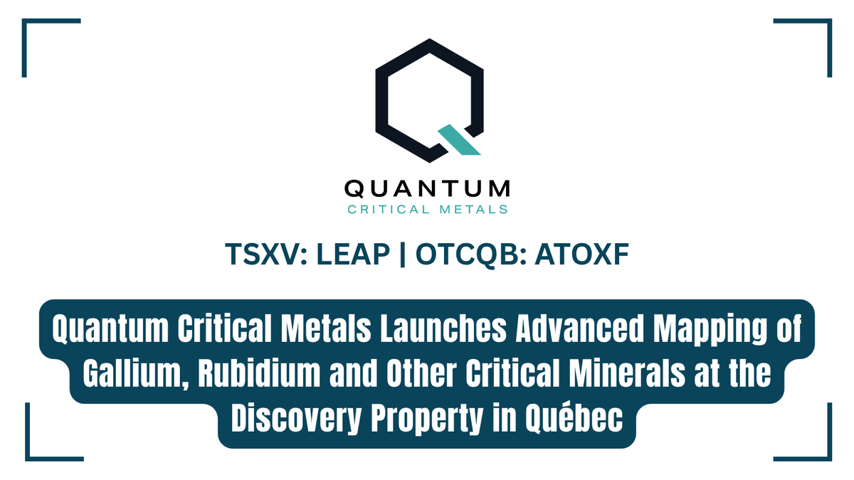 InvestorNews's tweet photo. Quantum Critical Metals Launches Advanced Mapping of Gallium, Rubidium and Other Critical Minerals at the Discovery Property in Québec https://t.co/XRszo1zBt7 cc: @InvestorNews

#Gallium #Rubidium #CriticalMinerals @Qcriticalmetals $LEAP.V $ATOXF https://t.co/FMoZcnR9fF