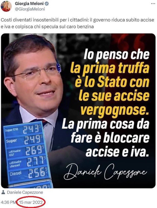 andydemar's tweet photo. @FratellidItalia E voi di televendite ve ne intendete. Come dimenticare quella scenetta della Meloni al distributore. Ora faccia quello che "pretendeva", che chiedeva! https://t.co/BmCpsmxHHi