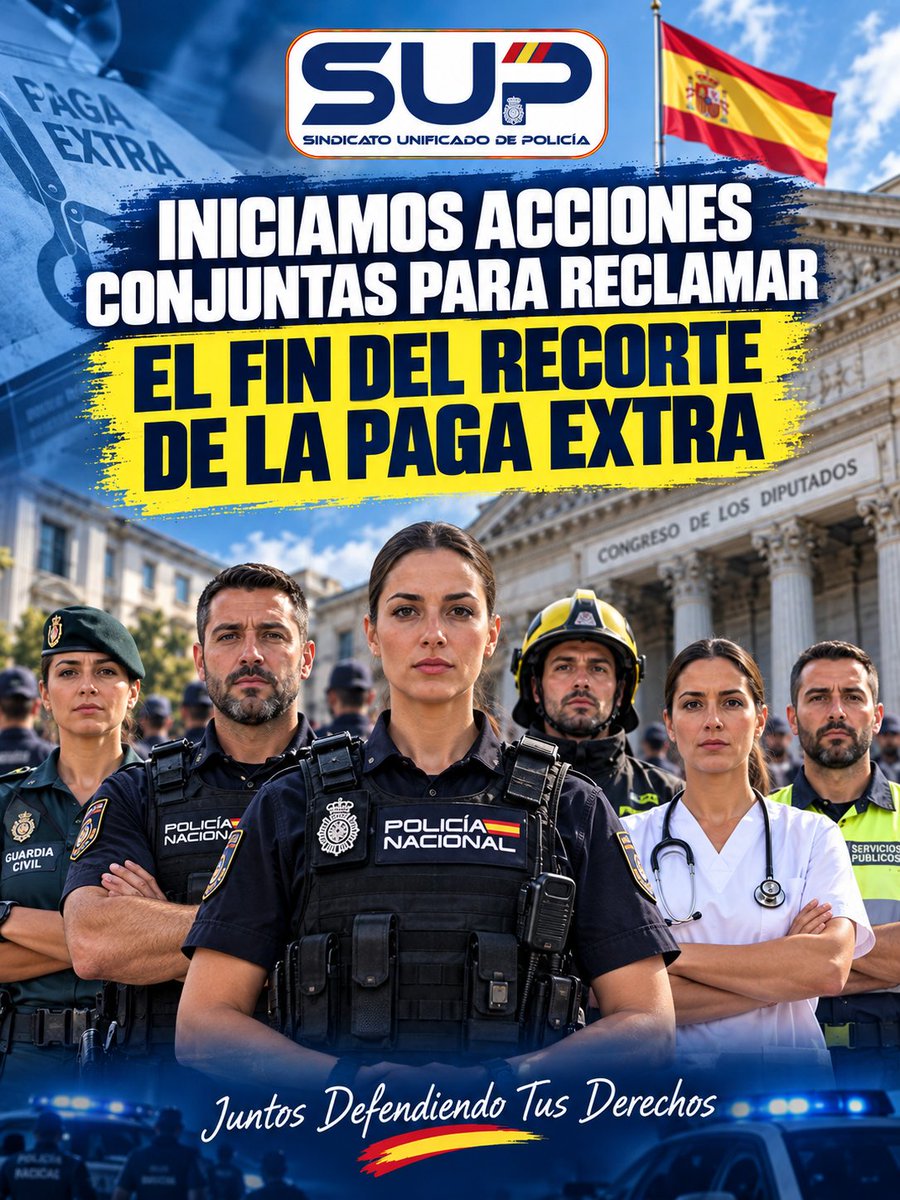 Sup_Policia's tweet photo. 💶 La paga extra recortada en 2010 sigue sin devolverse íntegra. El SUP junto a otras organizaciones de empleados públicos lo eximos. Son 2,9 millones los afectados. Según Europa Press. Enlace en el primer comentario⤵️ https://t.co/F6OFwH2bWm