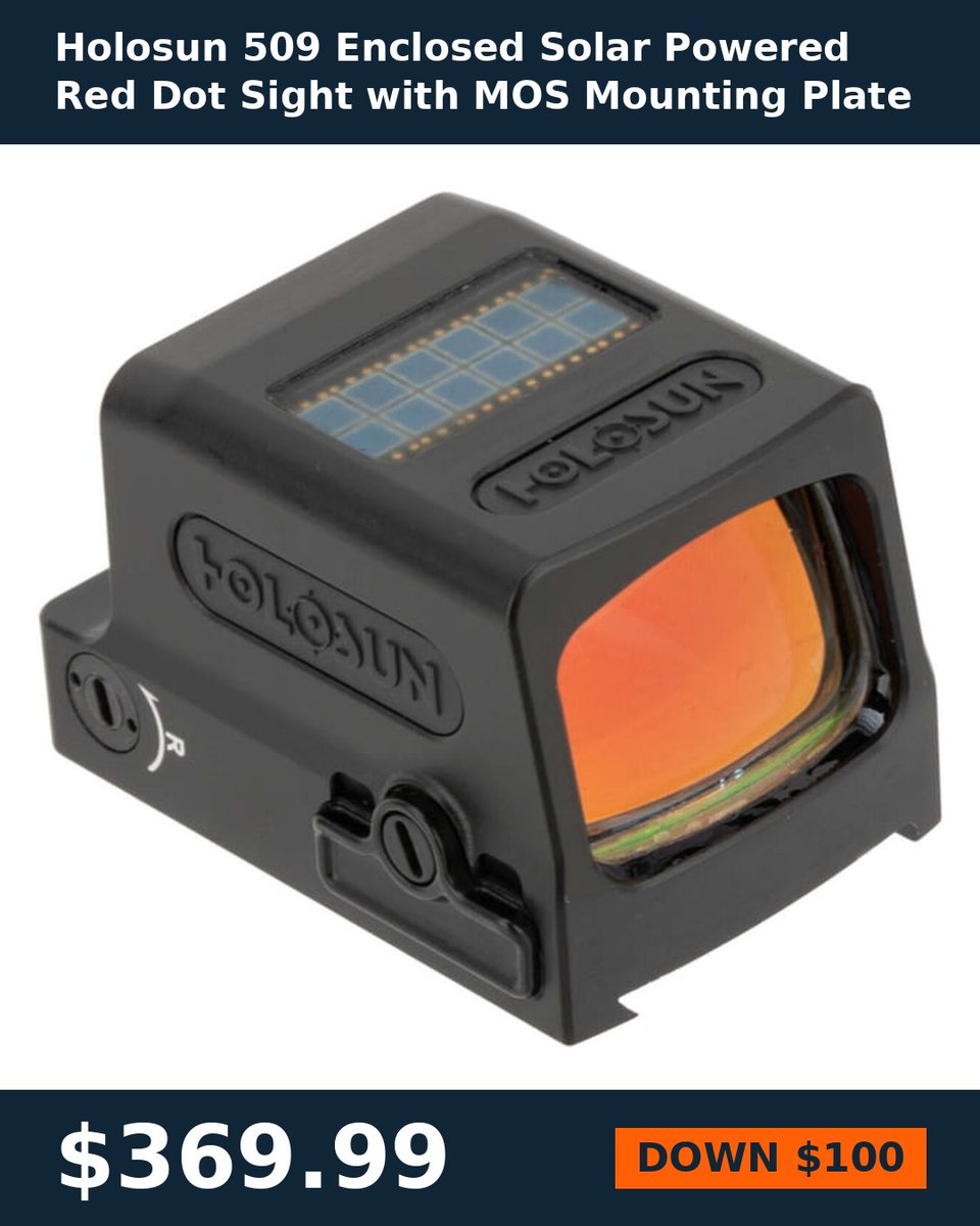TheGunSearch's tweet photo. Holosun 509 Enclosed Solar Powered Red Dot Sight with MOS Mounting Plate $369.99 at Primary Arms. Down $100 this week. Follow for more deals. https://t.co/T3cZqgtwJ2 https://t.co/wbvETRZFQ2