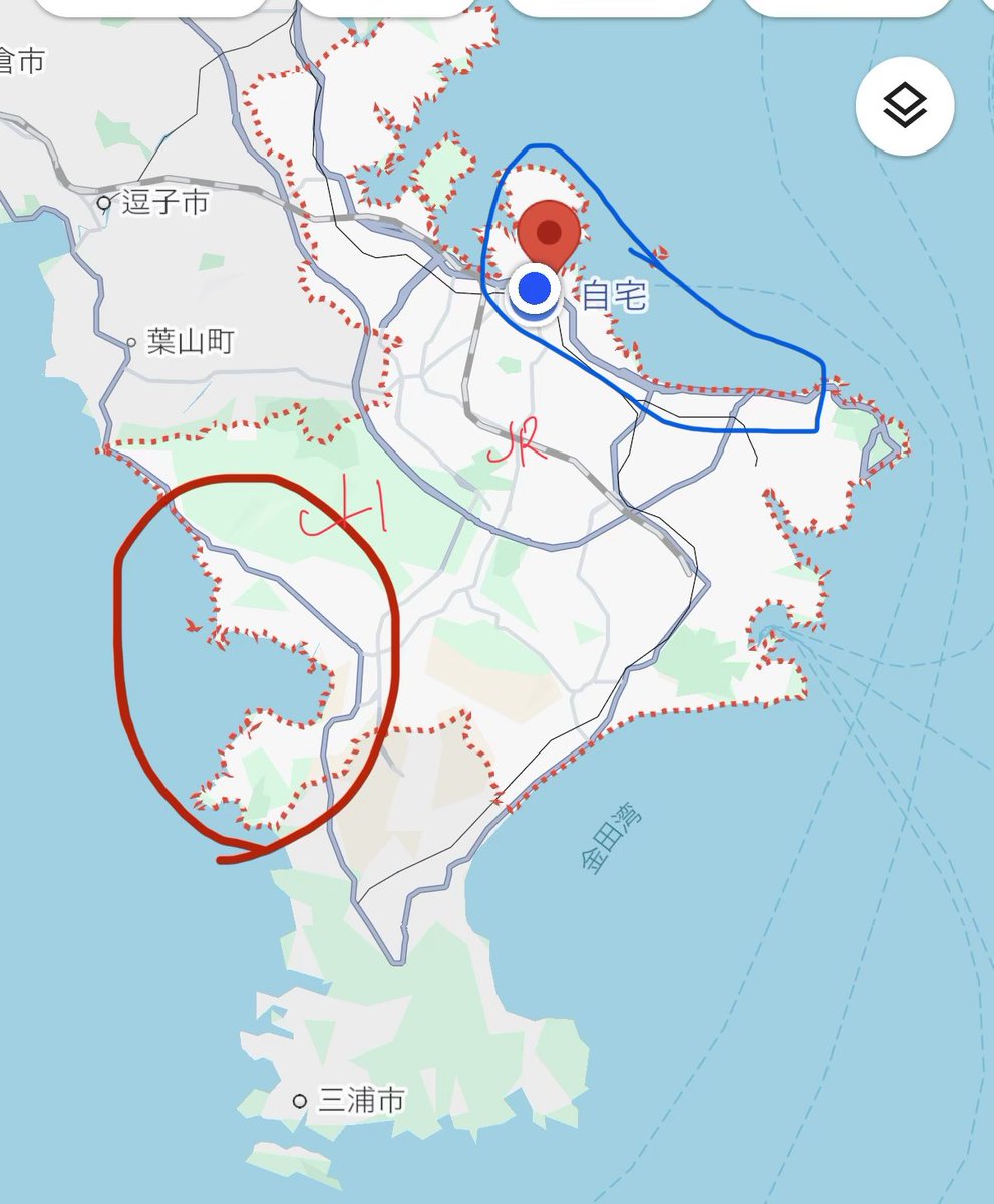 kikuhidehamono's tweet photo. 地図見て気付いたけど横須賀青丸の観光動線以外なんも開発されてなくね？😇
9割海と山で若い頃から景色変わらん https://t.co/Cqr5Q4YOq4