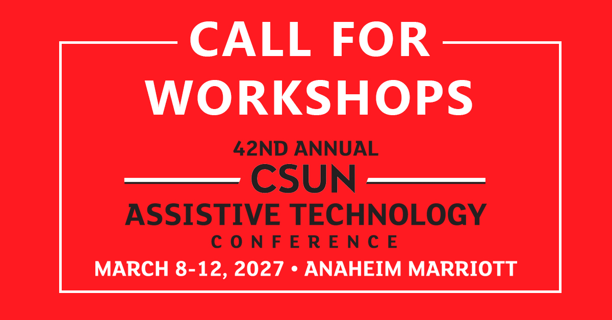 CSUNCOD's tweet photo. Turn your expertise into an in-depth learning experience at #CSUNATC27.

One day remains to propose a 2027 Pre-Conference Workshop and share your knowledge with the Conference community.

Proposals close September 22 at 3:00 PM PT.

https://t.co/f3ch71bz9C
#A11y #AssistiveTech https://t.co/VtPEBqOQYl