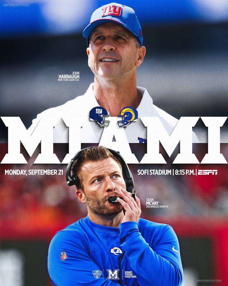 MiamiOHFootball's tweet photo. M̶o̶n̶d̶a̶y̶ 𝐌𝐢𝐚𝐦𝐢 𝐍𝐢𝐠𝐡𝐭 𝐅𝐨𝐨𝐭𝐛𝐚𝐥𝐥 🏈

Tonight, Cradle of Coaches members John Harbaugh and Sean McVay face off on Monday Night Football

#RiseUpRedHawks | 🎓🏆 | #RedHawksintheNFL https://t.co/9tEVtwxNbA