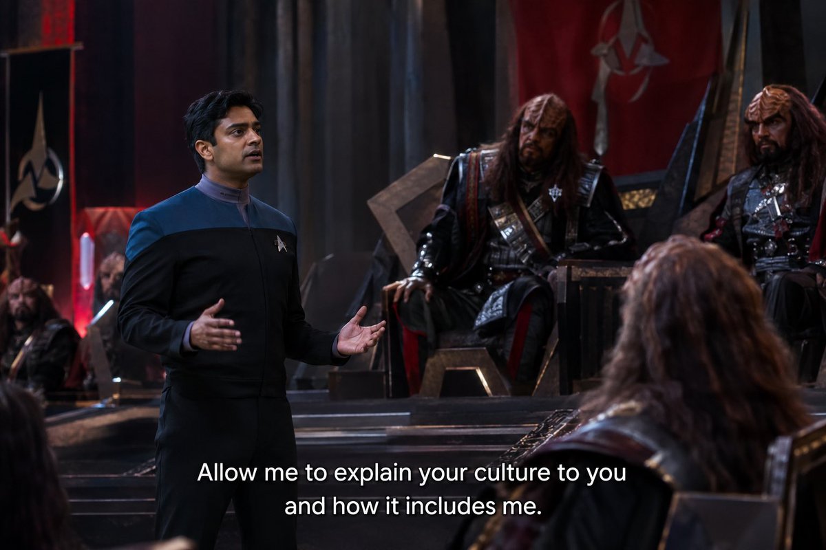 BatlethAndBooks's tweet photo. @shadowcanman "Ensign Pradheep Akshit Pootel explains to the High Council how his people founded the Klingon Empire." https://t.co/9ZNdPIfiQr