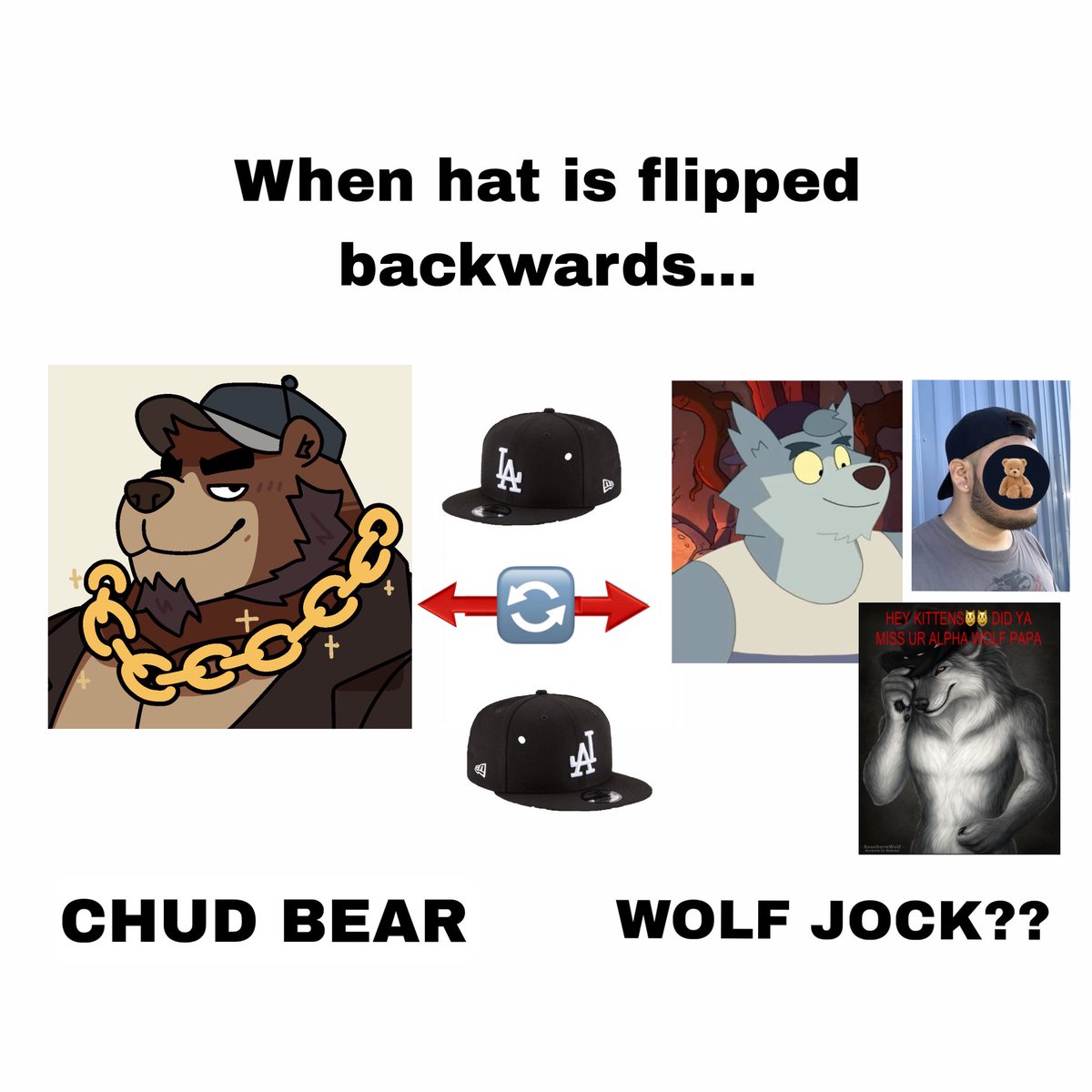 brunoburr_'s tweet photo. Hey brosss currently brainstorming a wolf sona cause I still have that dawg in me (AWOOOO) but it’s BRUNO but he turns into a wolf when he flips his hat backwards…what are we thinking brossss https://t.co/8fve8KcjIX