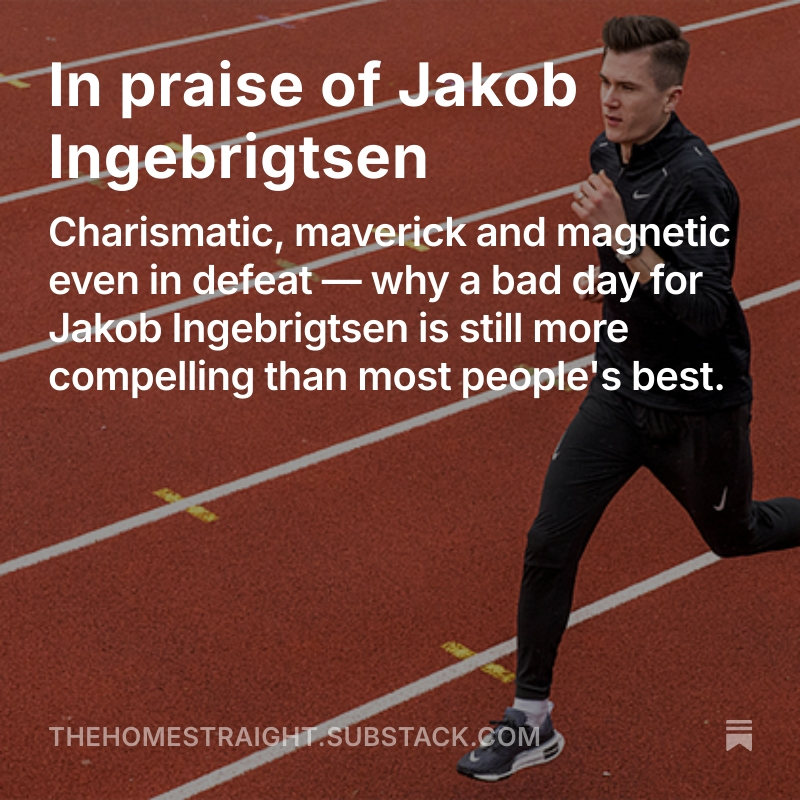 Jason_AW's tweet photo. Beaten in Copenhagen this weekend. Still one of the most compelling runners in the sport.

Why a bad day for Jakob Ingebrigtsen is more interesting than most people's best 👇

https://t.co/429Au3D13k https://t.co/BHTiafwGt0