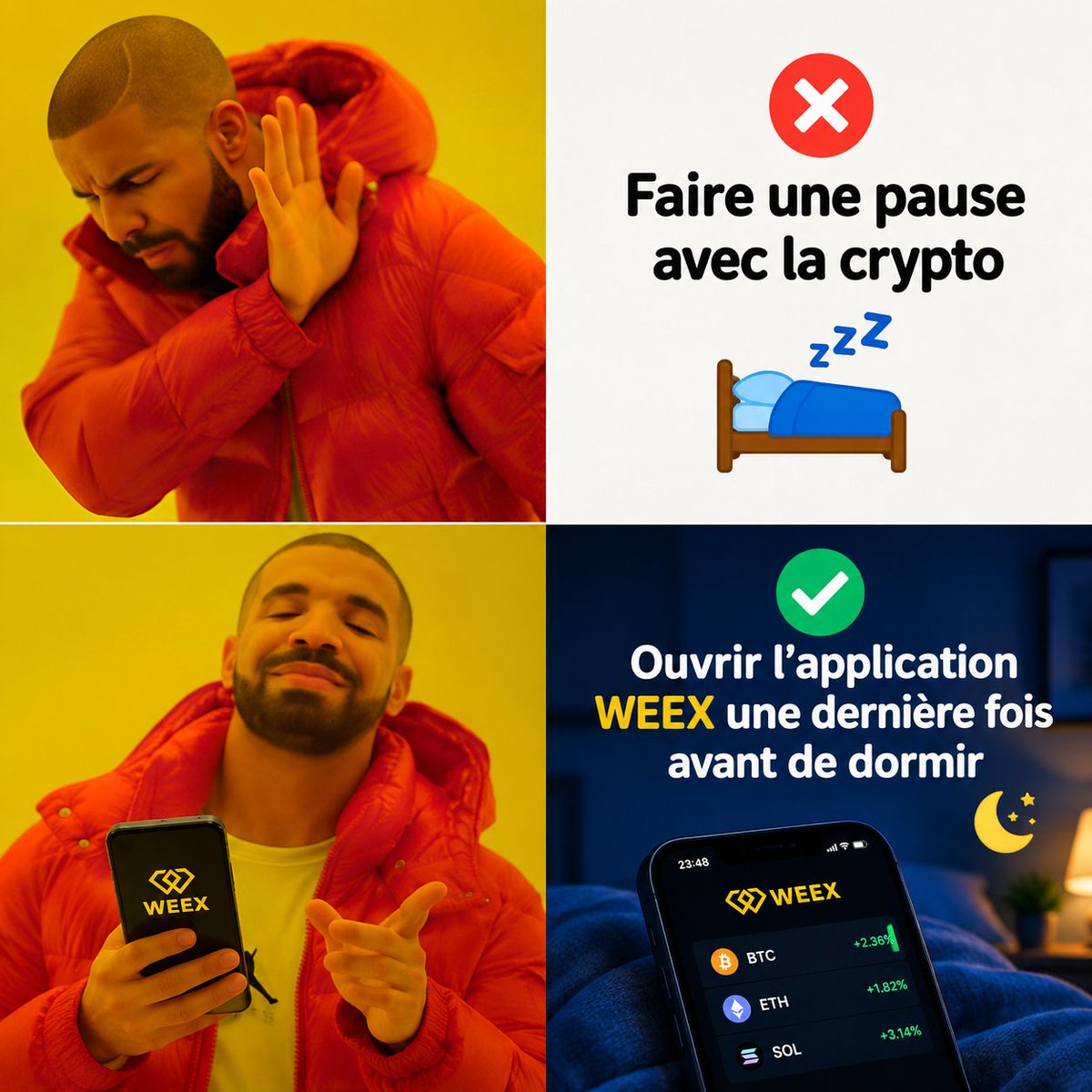 musaf3539's tweet photo. Moi : « Je fais une pause avec la crypto ce soir. » 😌

Aussi moi 5 minutes plus tard : « Je vais juste ouvrir WEEX une dernière fois… » 😂📱

#WEEXMeme #WEEX
@WEEX_French https://t.co/23iOixZ6iZ