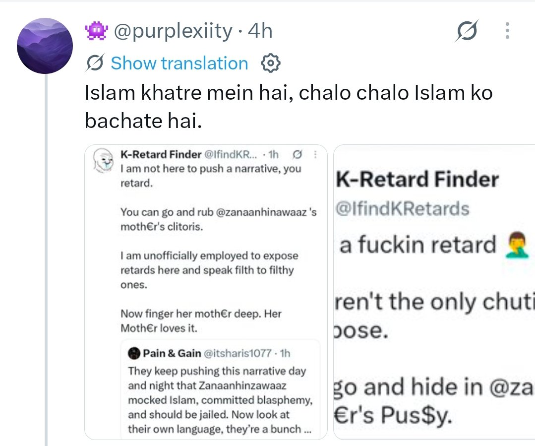 IfindKRetards's tweet photo. Hey retard @purplexiity I am not here to defend anyone or anything. If you throw retard shit on here, I will amplify it and paint your face with it. https://t.co/9WNBAKeQon