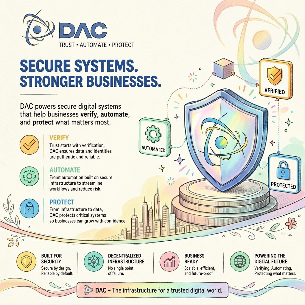 Cover_dice's tweet photo. @dac_chain is building a trusted digital future. 🛡️

Verify. Automate. Protect.

Secure infrastructure for stronger businesses.

The future of digital trust starts here. 

$DACT, #DAC https://t.co/yY3dApq7PF