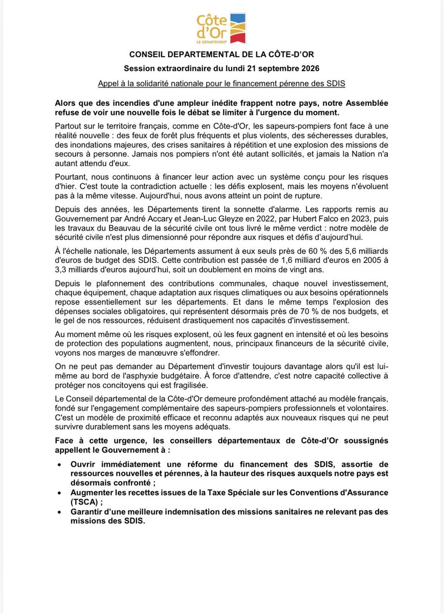 Sauvadet's tweet photo. Vote à l’unanimité d’un vœu appelant à la solidarité nationale pour le financement pérenne des #SDIS.👇 https://t.co/CHkYVOqcAW