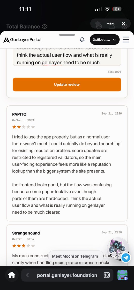 papito_dele's tweet photo. from the recently concluded @genlayer agent tank hackathon, i tried a few projects, i left my honest review and hope the builders look into it to improve the work they’ve done

one of the few projects i randomly tried is karma-as-a-service by @umaridr97364671 to see what the experience is like from a normal user’s side.

after connecting my wallet and going through the dashboard, i realised most of the user-facing flow is really about looking up existing reputation scores. 

i couldn’t actually test the scoring side because score updates are restricted to registered validators.

https://t.co/B3xycjXoUh