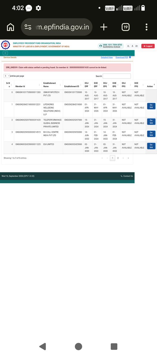 vaid_narendra's tweet photo. @officialepfo Which I can see infront of other companies. I raised a grieviance regarding this issue but they closed my query without any resolution. Can u help me to remove that MID from my service history plz. Let me also share the screenshorts with you. @PMOIndia @LabourMinistry https://t.co/2mcN2sF7hm
