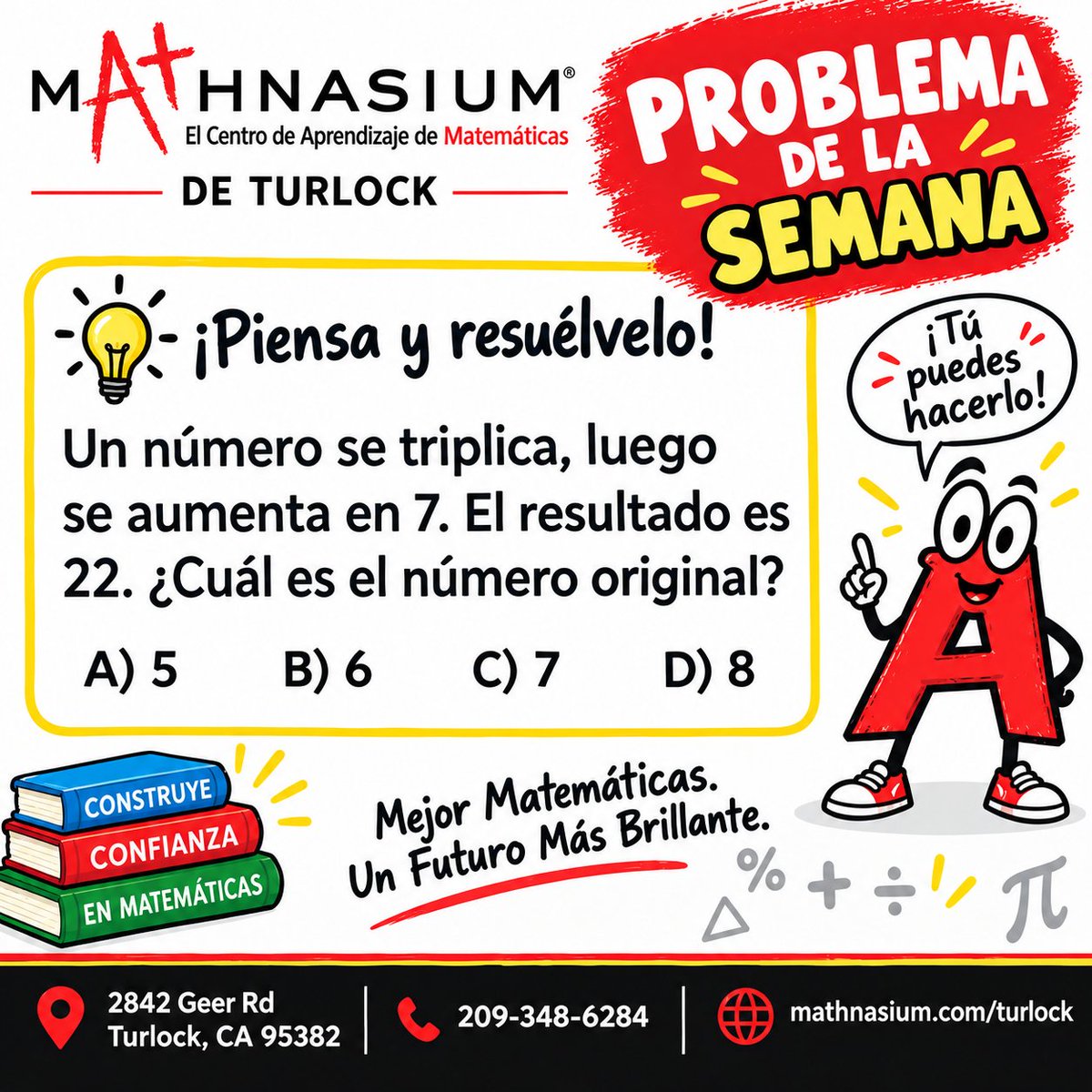 TurlockMath's tweet photo. ๐ง โจ PROBLEM OF THE WEEK! โจ๐ง
๐ฏ
๐ Mathnasium of Turlock
๐ 209-348-6284
๐ https://t.co/S3o4kxFnCu
#MathnasiumTurlock #ProblemOfTheWeek #MathChallenge #MathFun #LearnMath #MathIsFun #Turlock #209 #Community #mathhelp #homework #209moms #parents https://t.co/1pSmTryiB7