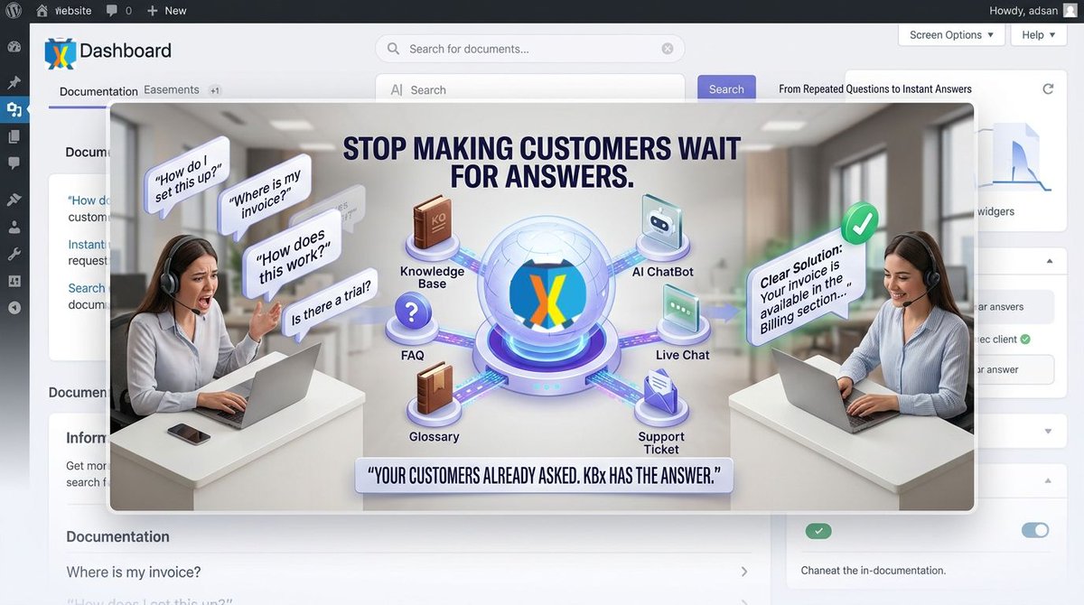toha71's tweet photo. Your customers keep asking the same questions. Why make them wait for answers?
KBx brings Knowledge Base, AI ChatBot, FAQs, Glossary, Live Chat & Support Tickets into one support workflow.
https://t.co/AzrlHoqkfE
#KBx #WordPress #AIChatbot #CustomerSupport #AEO https://t.co/QIa1etG7nh