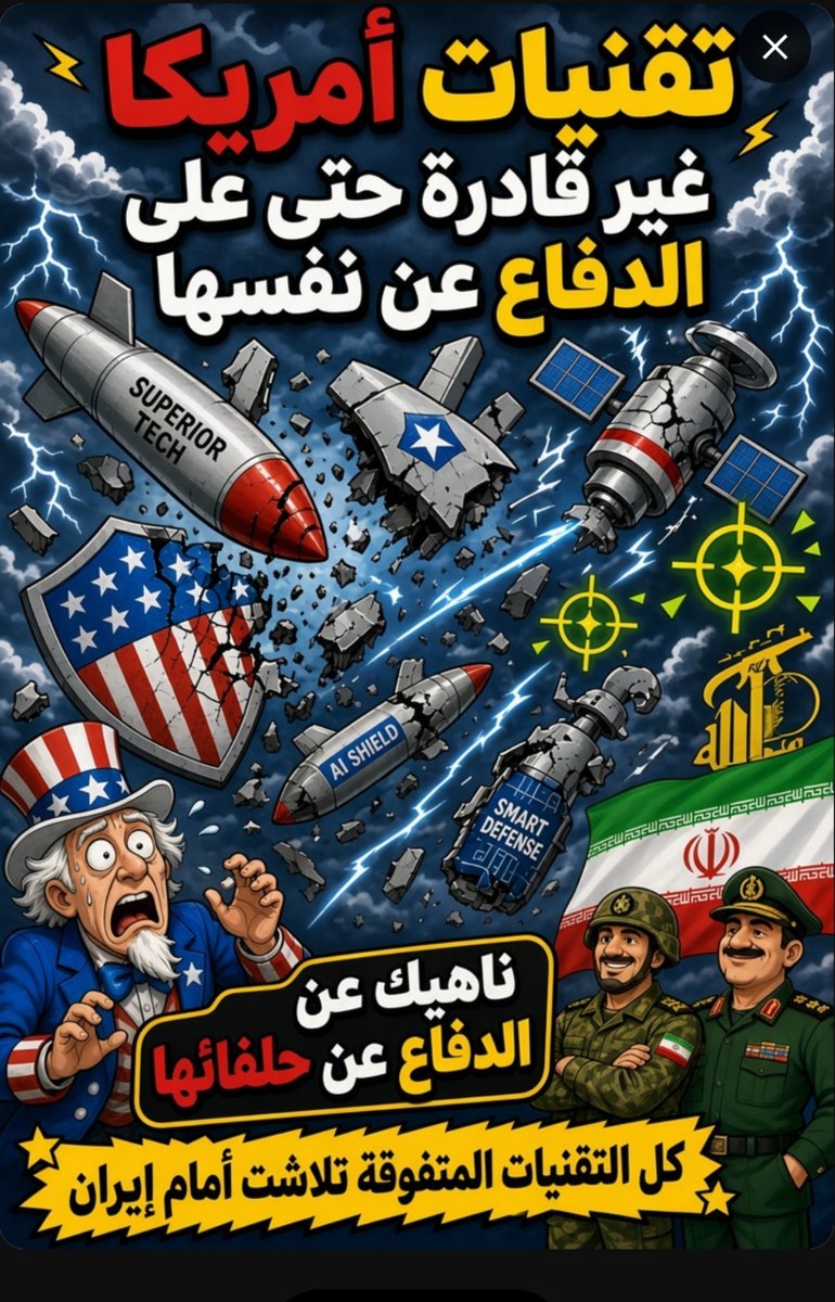 najla5najla5's tweet photo. المتحدث باسم الحرس الثوري: تقنيات أمريكا غير قادرة حتى على الدفاع عن نفسها، ناهيك عن الدفاع عن حلفائها.
في هذه الحرب، تلاشت كل التقنيات المتفوقة لأمريكا أمام القدرة الهجومية والدفاعية لإيران.

#عاجل_الآن https://t.co/YLnXTq6iKk