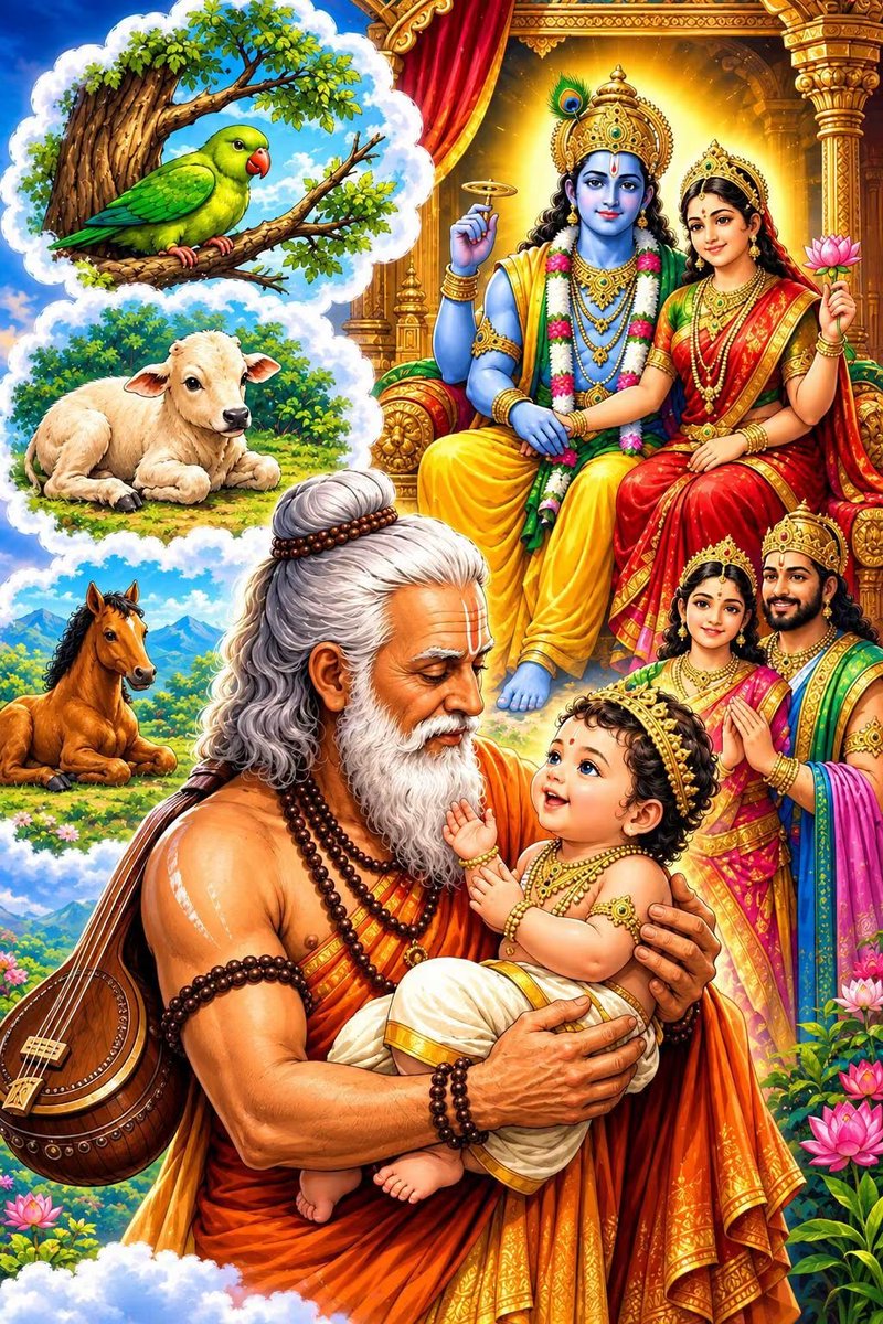spm694's tweet photo. साधु-संगति का अद्भुत फल :

एक बार देवर्षि नारद ने भगवान विष्णु से पूछा कि प्रभु! भक्तों और संतों की संगति करने से जीव को क्या फल प्राप्त होता है?

भगवान मुस्कुराकर बोले कि नारद, इसका उत्तर तुम्हें पृथ्वी पर मिलेगा।
नारद मुनि विष्णु भगवान की आज्ञानुसार एक वन में पहुँचे और बरगद के वृक्ष पर बैठे एक नन्हे तोते से वही प्रश्न पूछा। प्रश्न पूरा होते ही तोते ने प्राण त्याग दिए। नारद दुखी होकर भगवान के पास लौटे। भगवान ने उन्हें एक नवजात बछड़े से वही प्रश्न पूछने को कहा। प्रश्न सुनते ही बछड़े ने भी शरीर छोड़ दिया।
इसके बाद भगवान के निर्देश पर नारद ने एक नवजात घोड़े के बच्चे से भी वही प्रश्न किया और वह भी चल बसा। नारद अत्यंत व्याकुल होकर बोले कि प्रभु! मैं और किसी जीव की मृत्यु का कारण नहीं बनना चाहता।

भगवान ने उन्हें आश्वस्त करते हुए कहा कि अब काशी के राजा के नवजात पुत्र से यही प्रश्न पूछो। इस बार तुम्हें उत्तर अवश्य मिलेगा।
राजमहल पहुँचकर नारद ने शिशु को गोद में लेकर पूछा कि वत्स! बताओ, साधु-संगति का क्या फल होता है?
तभी शिशु ने स्पष्ट वाणी में कहा कि हे देवर्षि! मैं वही तोता हूँ। आपके पवित्र संग से मुझे क्रमशः तोते, बछड़े और घोड़े के शरीर से मुक्ति मिली और अब मुझे दुर्लभ मनुष्य जन्म प्राप्त हुआ है। यही साधु-संगति का प्रभाव है।

नारद मुनि का सारा संदेह दूर हो गया। उन्हें समझ आया कि संतों का संग जीव की चेतना को ऊँचा उठाने वाली शक्ति है।

इस कथा से यह शिक्षा मिलती है कि सत्संग केवल साथ बैठना नहीं, बल्कि जीवन और चेतना को ऊँचा उठाने वाला संस्कार है।
संतों और भक्तों की संगति हमें सत्य, सेवा, भक्ति, करुणा और ईश्वर-स्मरण की ओर प्रेरित करती है।
सच्चा सत्संग थोड़े समय का हो, फिर भी उसका प्रभाव जीवनभर बना रह सकता है।

🙏 जय श्री हरि विष्णु 🙏