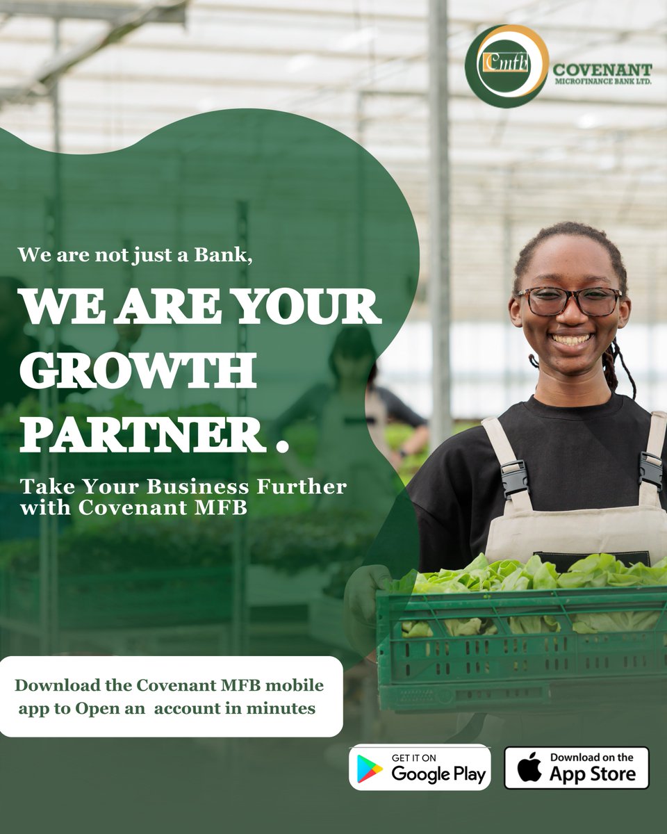 covenantmfb_'s tweet photo. Take your business to the next level with Covenant MFB. Access tailored loans, business training, and dedicated expert support.  

Open your account on the Covenant MFB Mobile App in just a few minutes and start banking smarter today.  

#covenantmfb https://t.co/AqUEFiuPVE