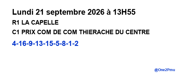 One2Pmu's tweet photo. #Quinte #LaCapelle #PrixComDeComThieracheDuCentre #CourseAttele #2700m https://t.co/TzLHUNLhYS