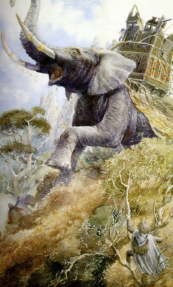 LRonLacy's tweet photo. For #SEPTEMBER 1993
‘Sam sees the Oliphaunt’
Watercolour by Alan Lee (b. 1947)
*The 1993 J.R.R. Tolkien Calendar* (Ballantine Books) for September
#JRRTolkien #illustration #illustrationart #illustrationartists #AlanLee #TheLordOfTheRings #LOTR #Elephant #Oliphaunt https://t.co/IhCfdaHiPj