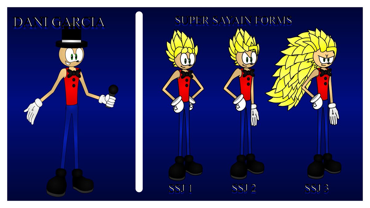 DanielCarr55602's tweet photo. This is the design concept of Dani García. That was made a original character.
1st. Turnaround, 2nd. Concept poses, 3th. Super Sayian forms.
He's a human and cartoon too. 
And he have many friends.
#sonic #oc #artwork https://t.co/NuQzaVourm