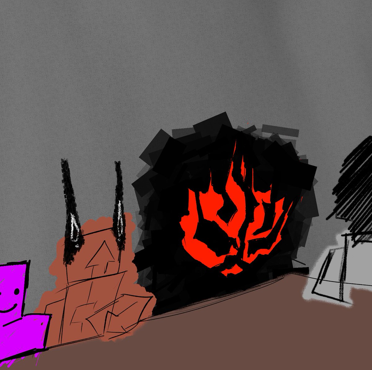 EcH4O42D's tweet photo. What a fun party.... someone forgot pizza tho.... (left from right) ourple, shell, rot, man #art #robloxartㅤ https://t.co/3aOz0v8fXr