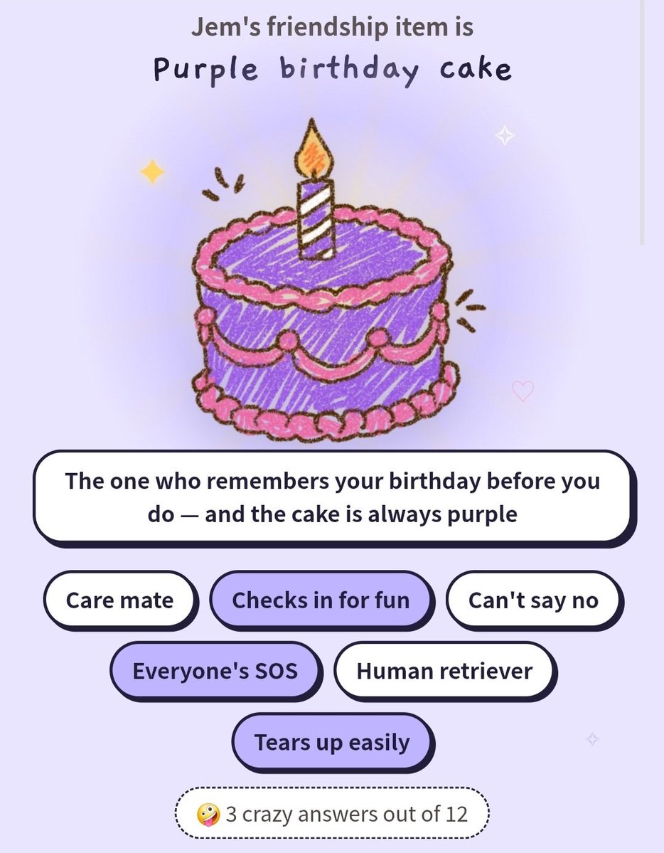 jeeuniel's tweet photo. Got 77 pts!! This is so cute!! 💜🎂 https://t.co/k0rA7CUqak