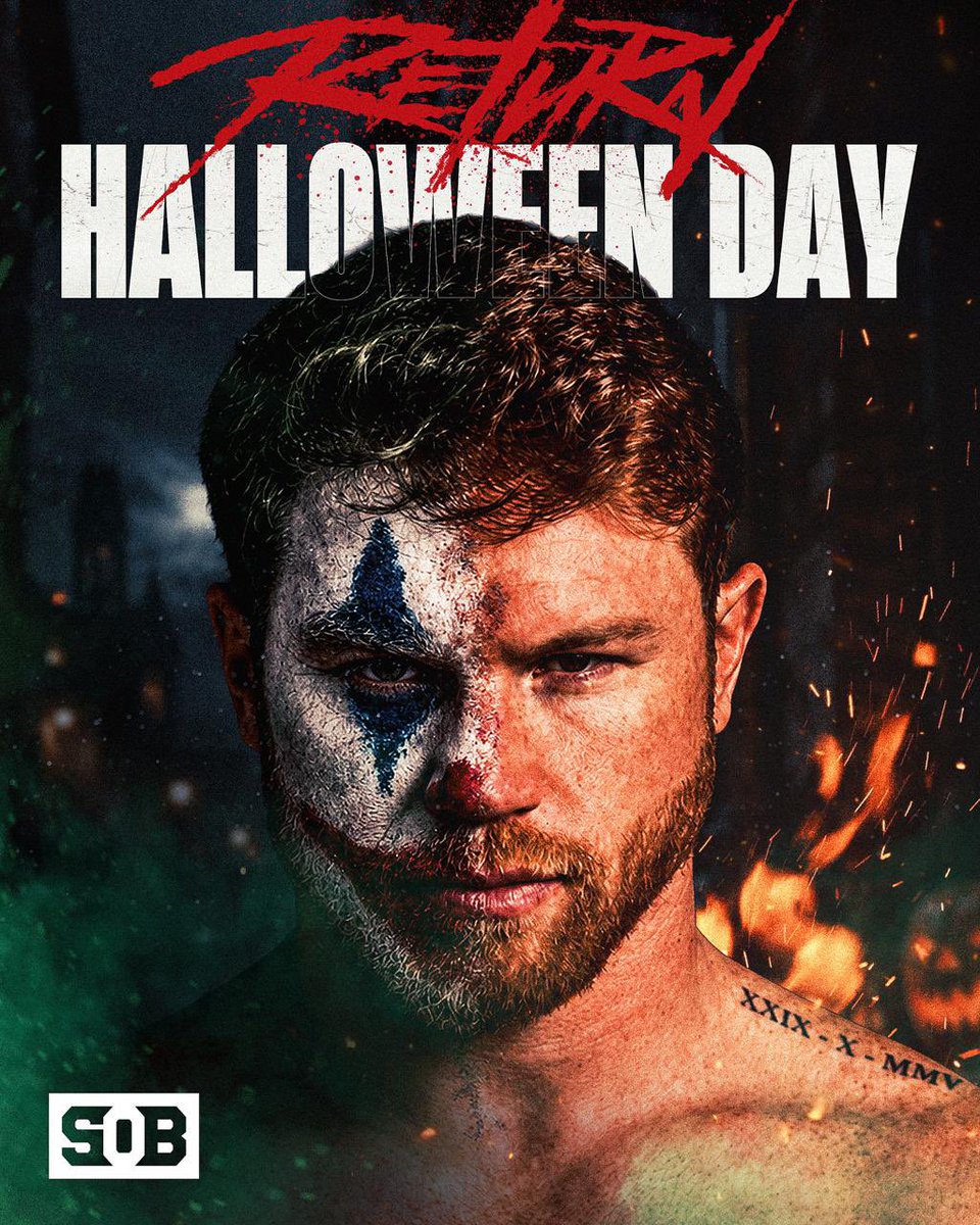 Sourceofboxing's tweet photo. Canelo Álvarez will fight on Halloween for the first time in his career this October 🎃

The fight will mark his return to the ring after 413 days away following his loss to Terence Crawford… https://t.co/XrqOopHaUW
