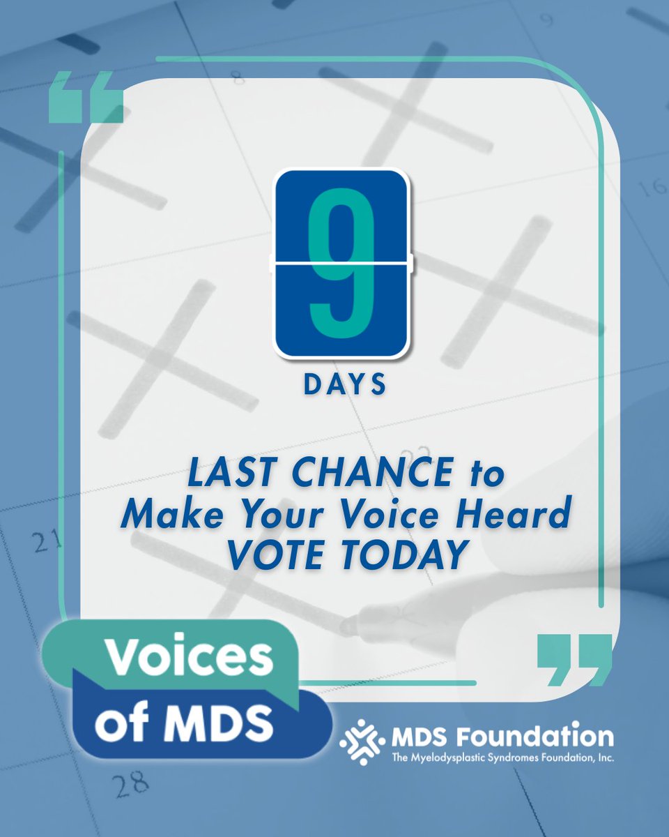 MDSFoundation's tweet photo. Voting closes Sept 30, the final day of Blood Cancer Awareness Month.

Help shape what MDS World Awareness Day shines a spotlight on - and put what matters most to our community at the center of the conversation on October 25.

Vote today → https://t.co/lSLyBhyHpk https://t.co/8eJxyhEPp1