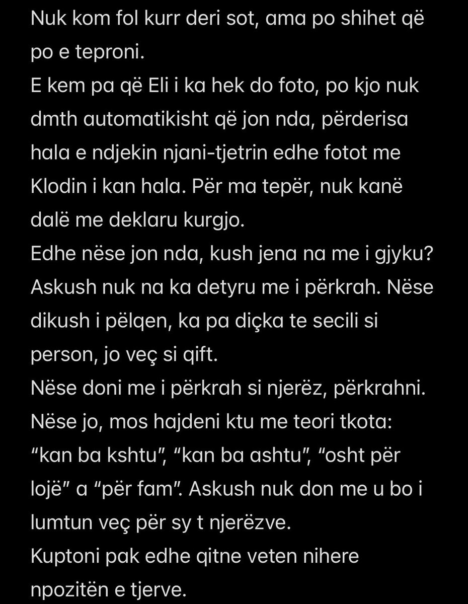 thisissoelii's tweet photo. Pls, nalnu pak. S’keni pse me nxjerr përfundime për jetën e dikujt veç prej disa fotove. Lejini njerëzit me i zgjidh problemet e veta #kloeli https://t.co/zCSwyyy7KA