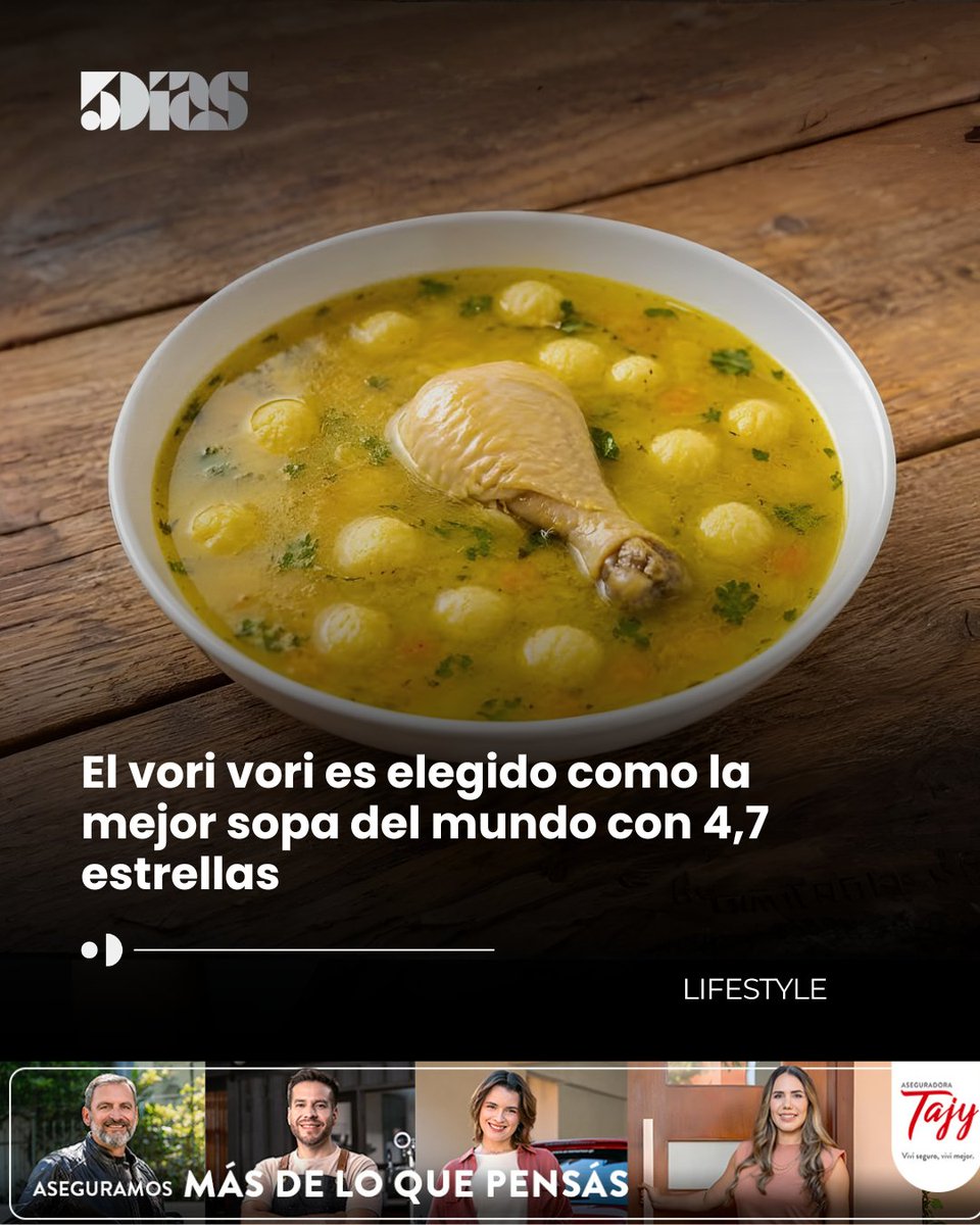 5DiasPy's tweet photo. 🇵🇾🍲 El vori vori ya es la mejor sopa del mundo.

La preparación paraguaya alcanzó el primer puesto del ranking de TasteAtlas con 4,7 estrellas, superando a sopas de distintas partes del mundo.

🌎 El reconocimiento pone a la gastronomía paraguaya en el radar internacional. ¿Puede este logro impulsar todavía más al país como destino gastronómico?

Leé más en https://t.co/jNlmO09eUz 

#5Días #Paraguay #VoriVori #Gastronomía #TasteAtlas #Turismo