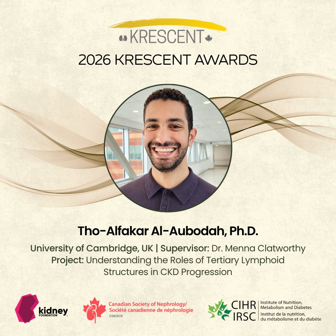 kidneycanada's tweet photo. Today’s discoveries generate tomorrow’s breakthroughs. Emerging researchers are advancing kidney health through innovative projects in the #KRESCENT program. Meet the 2026 KRESCENT awardees here: https://t.co/luQNotKRMf #KidneyResearch https://t.co/ObBld9YO7l