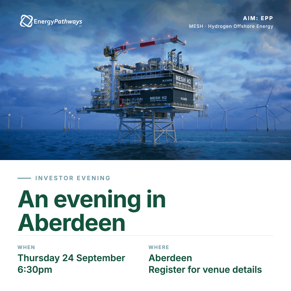 energy_pathways's tweet photo. 3 days to go. Our Aberdeen investor evening is this Thursday, 6:30pm.

An evening for existing and prospective investors, with time for questions.

Register: https://t.co/ahf7qflBDH

#EPP #LDES https://t.co/bkp99fugCj