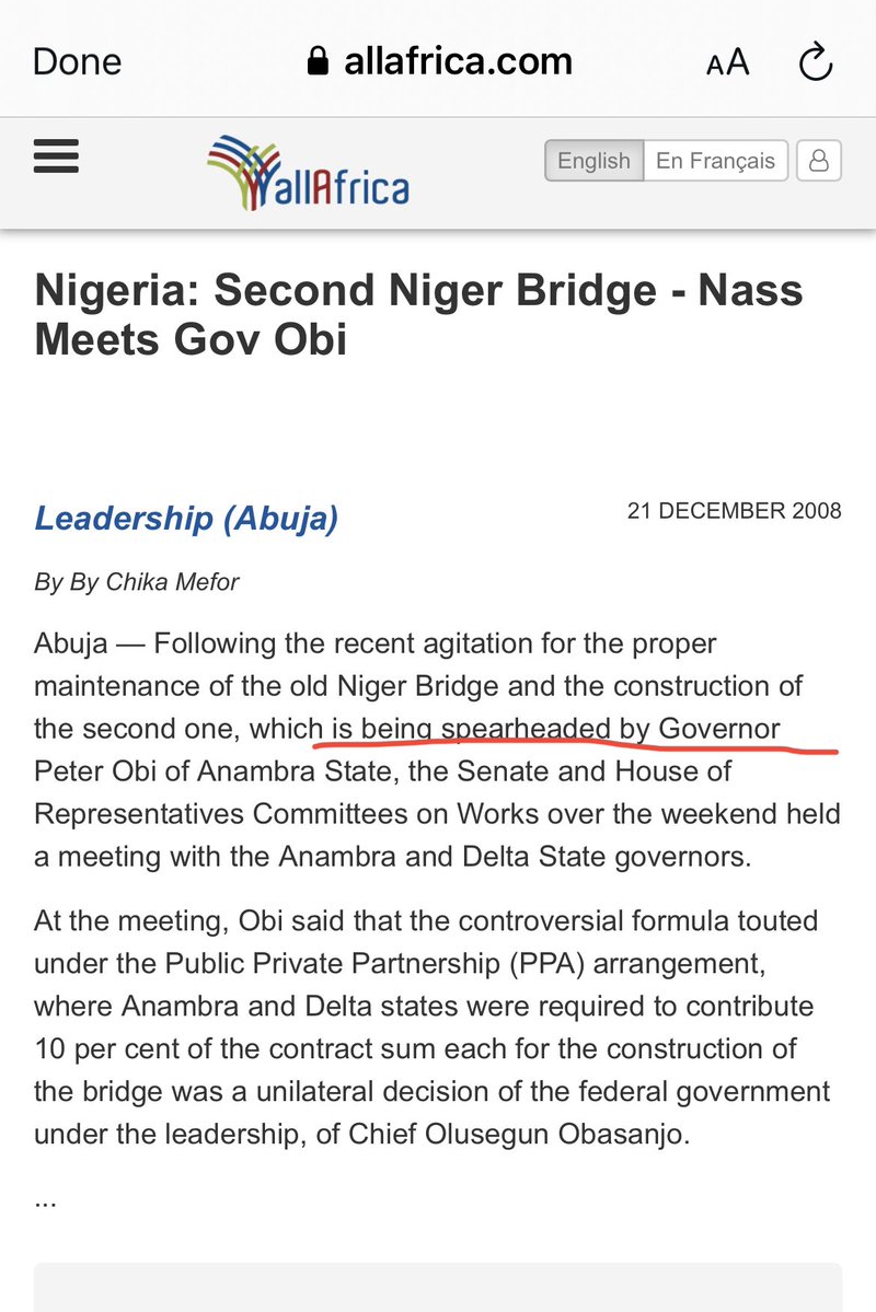 agupard_a's tweet photo. Answer for Soludo: 

PO lobbied hard for 2nd Niger Bridge:
2008: Led agitation, met NASS Works comitte
2013: Minister credited his letters/visits for keeping project alive.
2014: Jonathan praised his efforts at flag-off.
Sources:
https://t.co/9dU8HJtA4H
https://t.co/rZ0vjeRzfq https://t.co/uXOUSPL9Cw