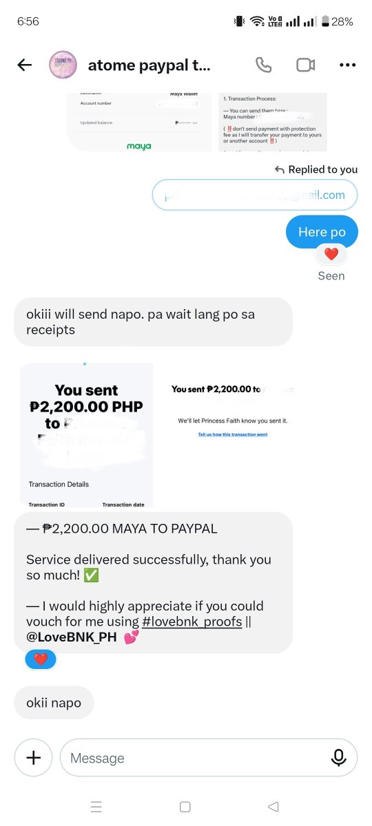 cayeshimizu's tweet photo. vouch #lovebnk_proofs for being a legit Maya to PayPal trader. Thank you so much for the smooth transaction❤️ https://t.co/qhBRMTXJc4