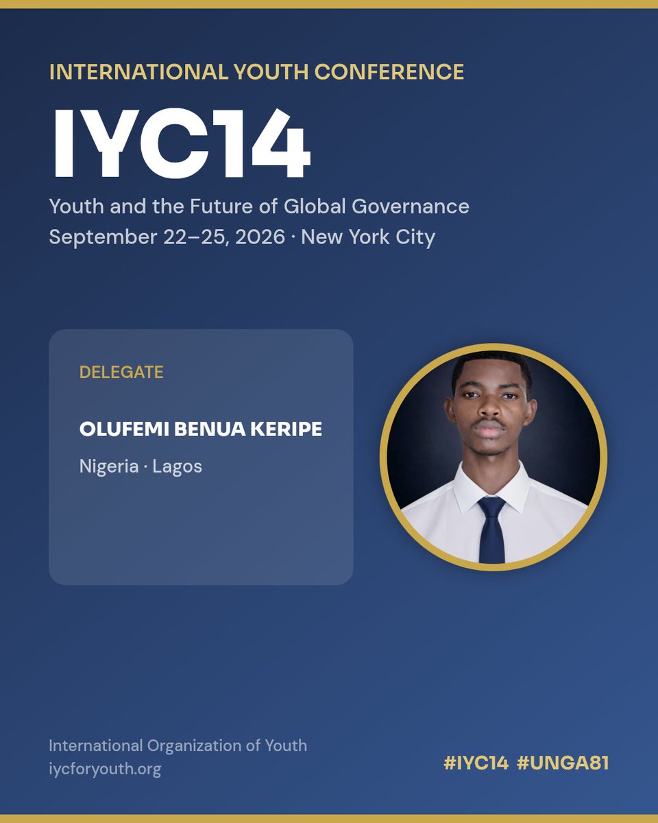KeripeOluf1604's tweet photo. Confirmed! ✅ I'm an official delegate for IYC14 during #UNGA81 & New York Climate Week! Joining 197 countries as the largest youth gathering this week. Let's connect! 🌍
#IYC14 #YouthForChange #GlobalYouth
#IYCforYouth #UNGA #NYClimateWeek #YouthLeadership https://t.co/P4JS9Huigj