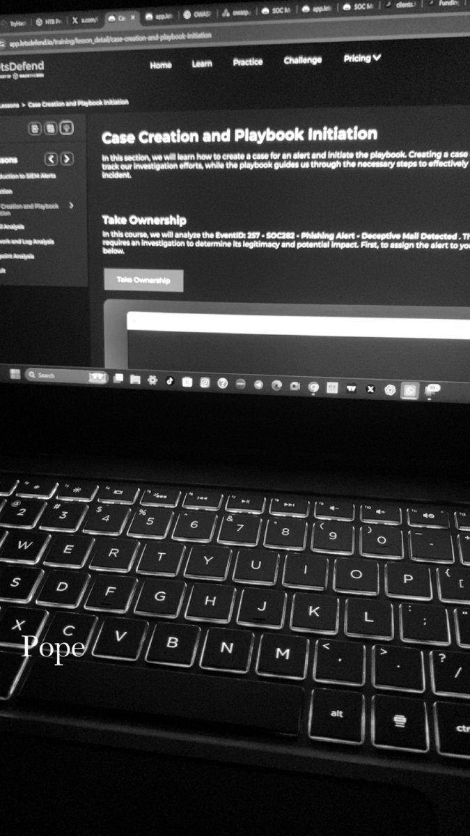 Pope__gold's tweet photo. Day 5 
Learning from @LetsDefendIO until my 7 days free trial expires 😂

Introduction to SIEM Alerts
Detection
Case creation and Playbook initiation
Email Analysis 
Network and log Analysis 
Endpoint Analysis 

Up next>>> Malware analysis Fundamentals 😌 https://t.co/BrgwcJQPLz