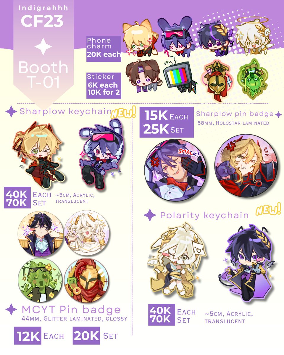 Indigrahhhh's tweet photo. 💜 &amp;🔁 appreciated!!
 My #CF23  BATCH 2 pre-order is open!
🌺 Site 17
📍 Booth T-01
🗓️ 21 Sept - 25 Sept
❤ Fandoms: MCYT (Unstable Universe, Life series, SFAWTDE, Strenght (Sharplow), State (Polarity), TSFTL)

🔗https://t.co/op6SWzBDmQ

#CF23catalogue #Comifuro23 #Cf23catalog https://t.co/aHMaiH1Yu6