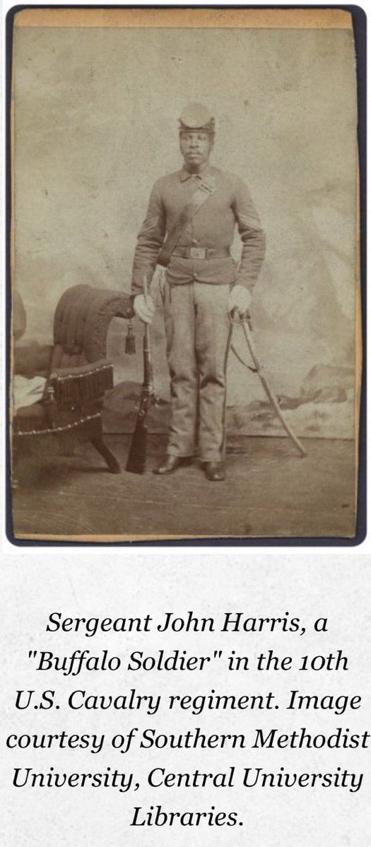 Jazzieeiswhoiam's tweet photo. #OTD Sept 21, 1866: The all-Black 10th Cavalry Regiment was formed at Ft. Leavenworth, KS. It was the 1st to be known as "Buffalo Soldiers", along with the 9th, 24th and 25th Regiments. They were the 1st peacetime all-Black regiments in the regular U.S. Army, although they fought in the Indian Wars, the Spanish-American War, the Philippine-American War and border skirmishes with Mexico. The regiments did not participate directly in either World War but experienced troops were supplied to other segregated units. The Buffalo Solders also served as the 1st Park Rangers.
#History  
https://t.co/zYejBgThZn