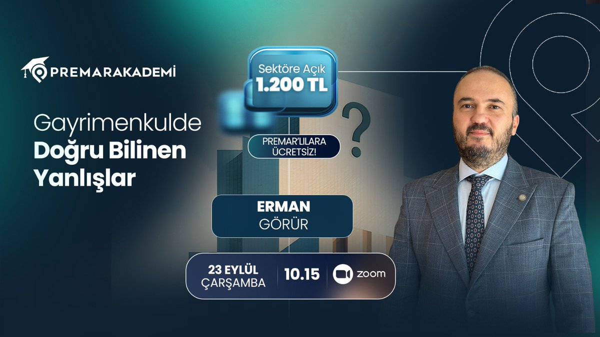 PremarTurkiye's tweet photo. Erman Görür ile gerçekleştireceğimiz “Gayrimenkulde Doğru Bilinen Yanlışlar” eğitiminde, sektörde sık karşılaşılan yanlış kabulleri doğru bilgilerle yeniden değerlendiriyor; danışmanlık süreçlerine daha bilinçli ve güncel bir bakış kazandırıyoruz. 🔎

🌐 https://t.co/Q3MiWTgrXe https://t.co/DbJLrx8y3R