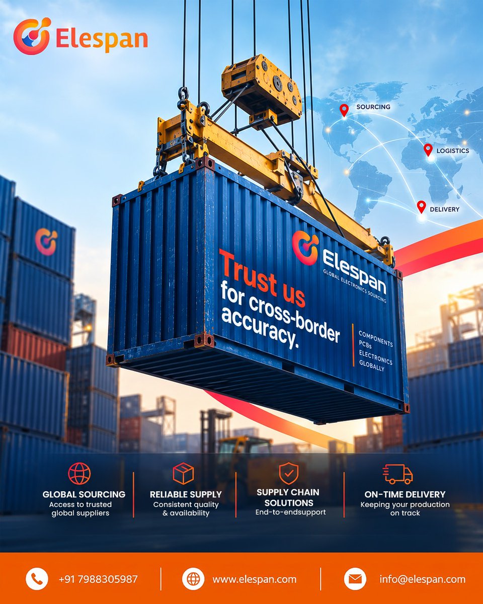 elespan_1's tweet photo. 🌍 Powering Global Electronics Supply Chains.

From global sourcing to reliable supply and on-time delivery, Elespan helps businesses move electronic components with confidence.

📦 Components | PCBs | Electronics — Globally
🌐 https://t.co/YmHOnvuHRN

#Elespan #GlobalSourcing https://t.co/nYASFDBiIr