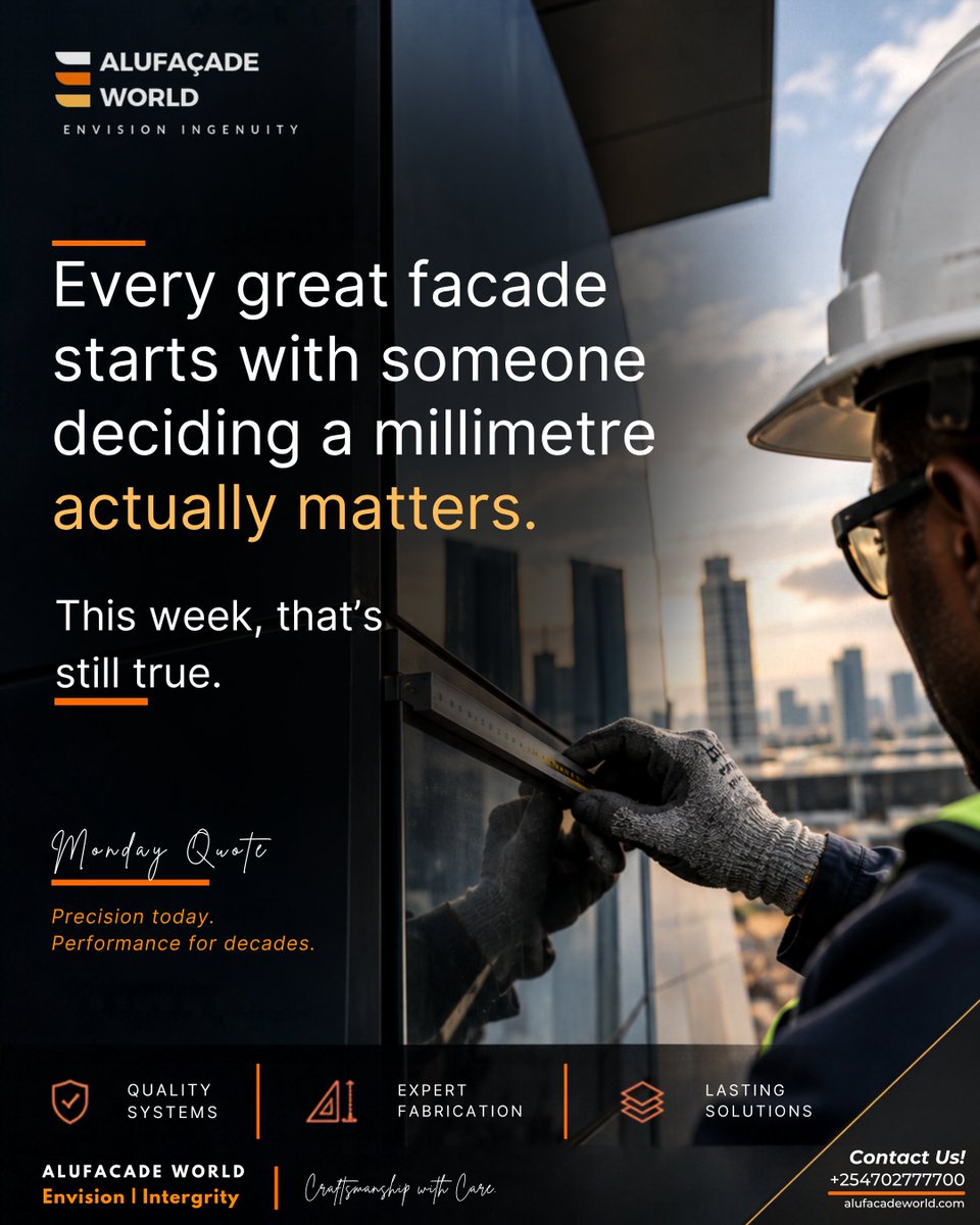 alufacadeworld's tweet photo. Every great façade starts with someone deciding a millimetre actually matters.

The alignment.
The joint.
The finish.
The detail nobody notices until it isn’t right.
This week, that’s still true.
#AlufacadeWorld #FacadeEngineering #Construction https://t.co/LFTno3uBUd