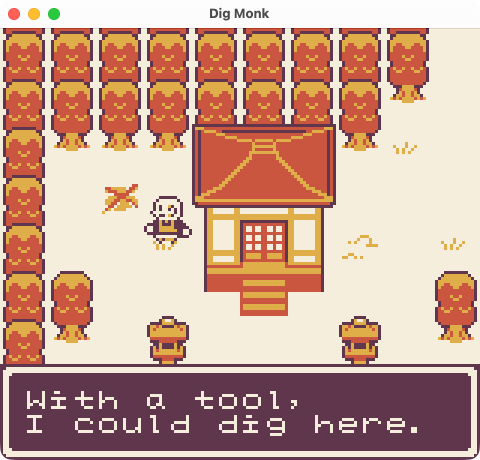 hidebugames's tweet photo. お坊さんが仏像をつくるアドベンチャーゲーム「 Dig Monk 」をリリースしました。
日本語 &amp; English で遊べます。
GBJAM 14 に向けて 10日間で制作しました。
ゲームボーイ対応です。itch_io でプレイできます https://t.co/gBqhvK75eQ