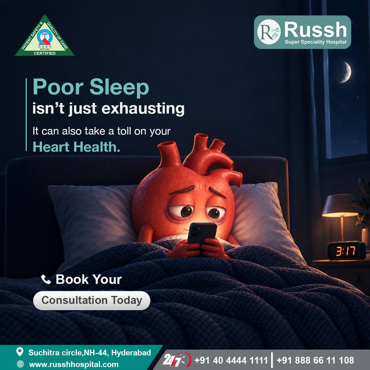 RUSSHHOSPITALS's tweet photo. ❤️🌙 Poor Sleep Isn’t Just Exhausting — It Can Affect Your Heart Health!
Are sleepless nights leaving you tired and drained? 😴
💙 Don't ignore poor sleep. Take care of your sleep, protect your health, and give your heart the rest it deserves.
#RuushHospital #SleepHealth https://t.co/xjXRzbCC85