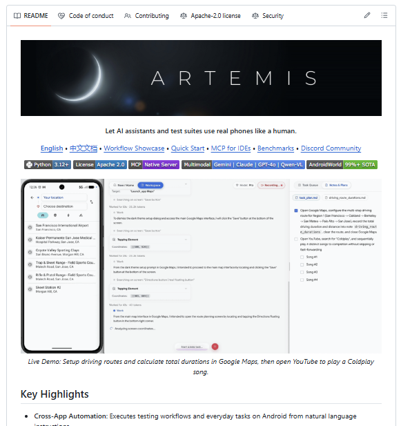 KanikaBK's tweet photo. Google just gave AI the ability to physically control your Android phone.

ARTEMIS is live. Open-source. And it's already hitting 99%+ success on real mobile tasks.

No scripts or automation tools. Just pure natural language.

Tell the AI what to do and it navigates the phone exactly like you would.

Open apps. Test login flows. Tap buttons. Capture screenshots. Detect crashes. Run entire multi-step workflows without touching the device.

The wild part is ARTEMIS works through MCP.

Meaning Claude Code, Codex, Windsurf, and every other AI coding agent can now interact with actual Android hardware.

One prompt: "Build the APK, install it on the test phone, open the login screen, run through authentication, check for unexpected popups, screenshot every step."

The AI executes everything. On the real device. Google's benchmark shows 99%+ task completion on Android World.

This is where mobile development and AI testing just collided.