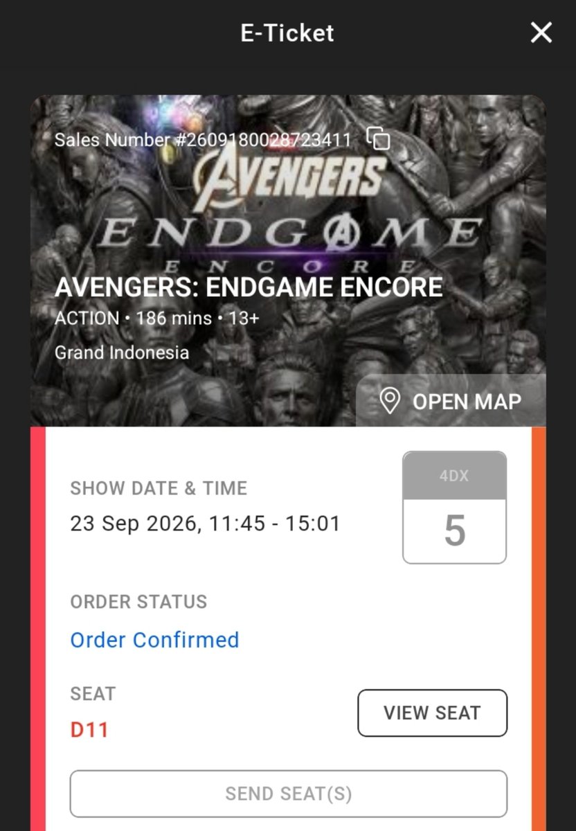 grussell_zip's tweet photo. #wts hilo guys, aku mau wts satu ticket avengers endgame encore buat tanggal 23 di 4DX GI yaaa. aku jualnya underprice, 90k aja. alasan jualnya karena aku menang raffle special fan screening 😭😭😭. further details ada di ticket dan kalau ada yg mau ditanya boleh dm aja yaaa! https://t.co/xC1nrVKmc2