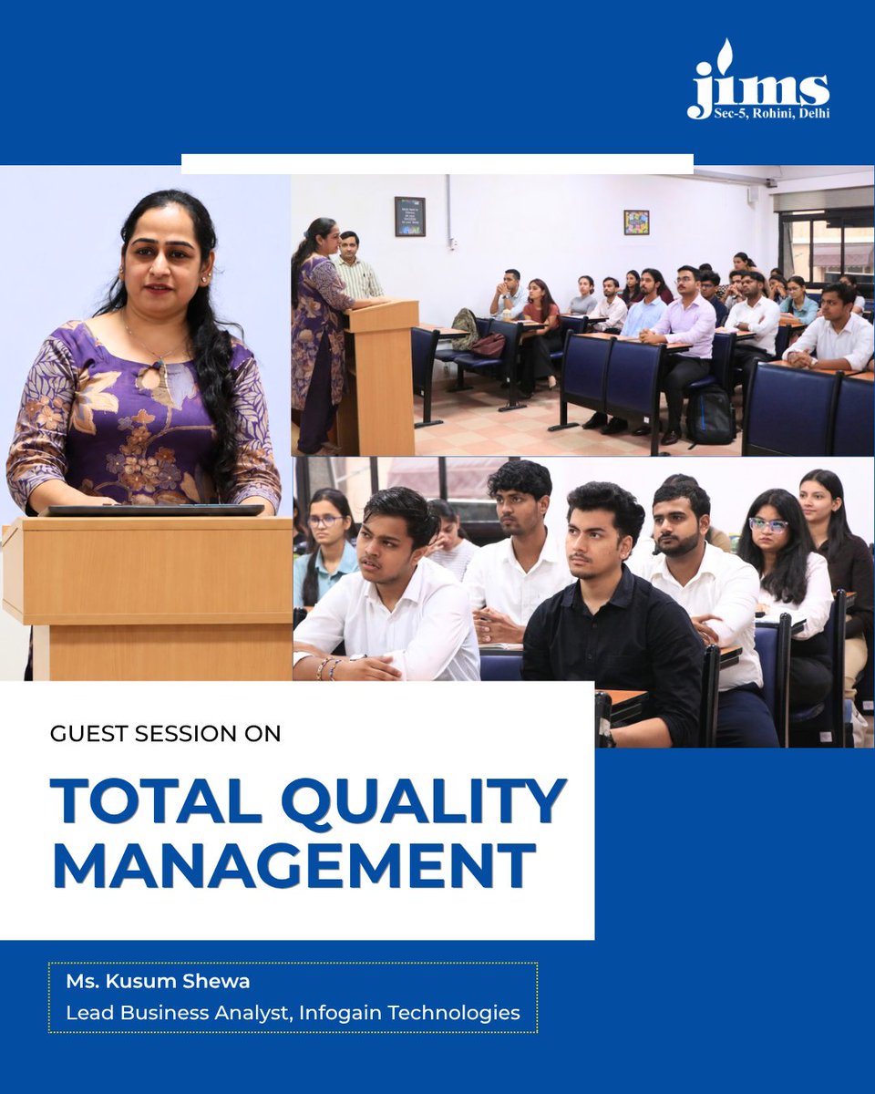 JIMSRohini's tweet photo. #JIMSRohini’s #PGDMRetailManagement Department hosted an insightful Guest Lecture on Total #QualityManagement with Ms. Kusum Shewa, Lead Business Analyst, Infogain Technologies.
#SixSigma #jimssector5rohini #mbalife https://t.co/skMGWOcn63