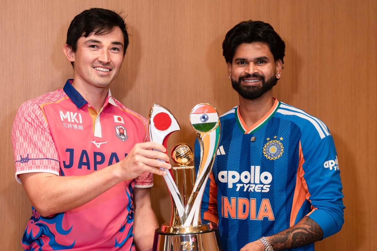 BCCI's tweet photo. 📸📸 Picture-perfect frames with the Captains 🏆

The stage is set for a historic clash between #TeamIndia and Japan 🤝

#TeamIndiaInJapan | @CricketJapan https://t.co/5mGTm42RZj