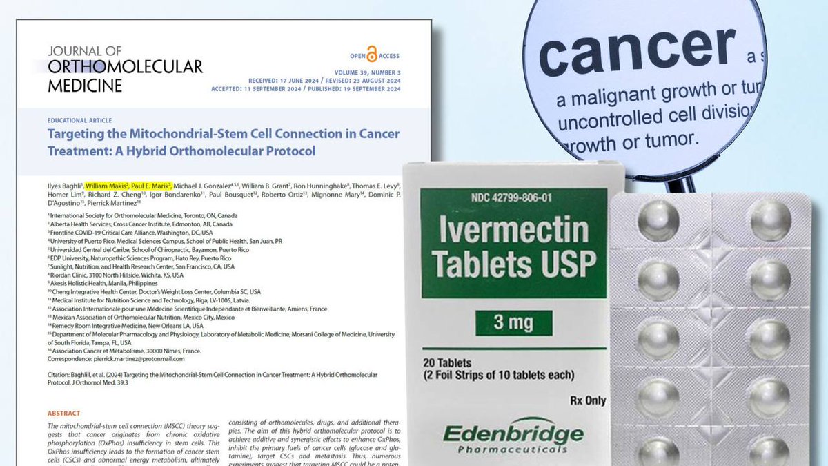DrClareRowden's tweet photo. Shocking Storie the Media Buried Today

Cancer Researcher Drops Ivermectin Bombshell

The first peer-reviewed protocol using Ivermectin and Fenbendazole for cancer treatment has finally been peer-reviewed and published.

This is huge. Dr. Makis says he is already seeing “incredible successes with these repurposed drugs.”

Here’s the quick summary of the study’s findings:

• Ivermectin targets cancer cells by disrupting their mitochondrial function, leading to cell death (apoptosis). It also blocks key energy pathways, showing significant tumor shrinkage, especially in pancreatic cancer.

• Fenbendazole and Mebendazole, both antiparasitic drugs, have been found to halt cancer cell growth, interfere with glucose metabolism, and trigger apoptosis. In some preclinical trials, these drugs have even outperformed standard chemotherapy in reducing tumor growth.

• Remarkably, three patients with stage IV genitourinary cancers were treated with high-dose Fenbendazole (1,000 mg, three times a week for several months) and experienced complete remission.

This is remarkable and especially hopeful for patients who have tried everything else with no luck. The next step will be further clinical trials to validate the protocol's effectiveness among larger populations.