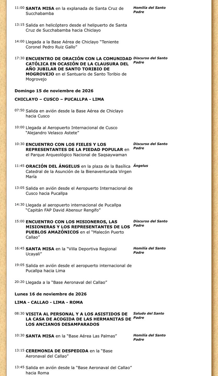 una_reportera's tweet photo. El Vaticano ya publicó la agenda del papa León en Perú https://t.co/a1nzi2bKMV